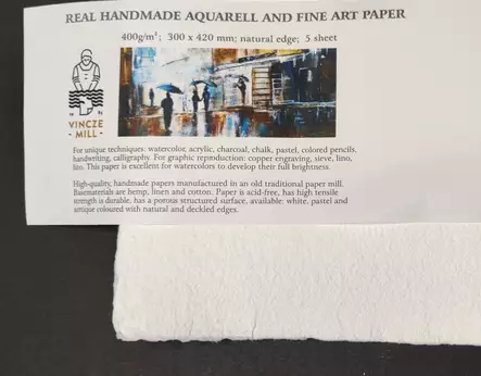 Vinczemill Käsintehty paperi 400g A3 Luonnonvalkoinen - Akvarellipaperit - 12120 - 1