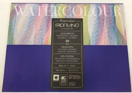 Fabriano Watercolor 30x40cm puolikarkea (20) 300g - Akvarellilehtiöt - 0065600022 - 1